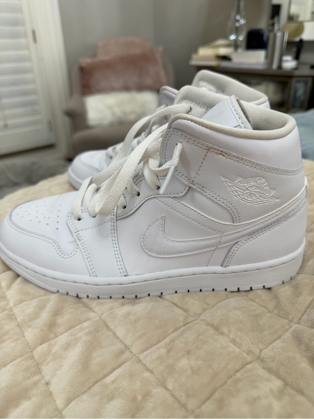 Nike Air Jordan 1 Mid White Leather Sneakers